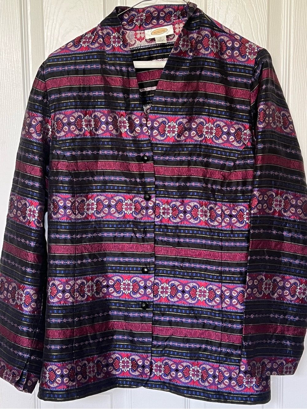 Talbots Silk Brocade multi colored Paisley Kimono Button Jacket Womens Sz 16